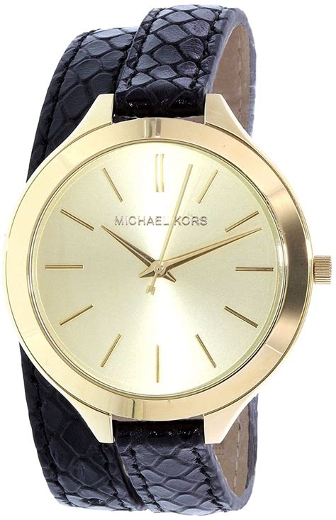 michael kors mk2315 slim runway gold w black strap black